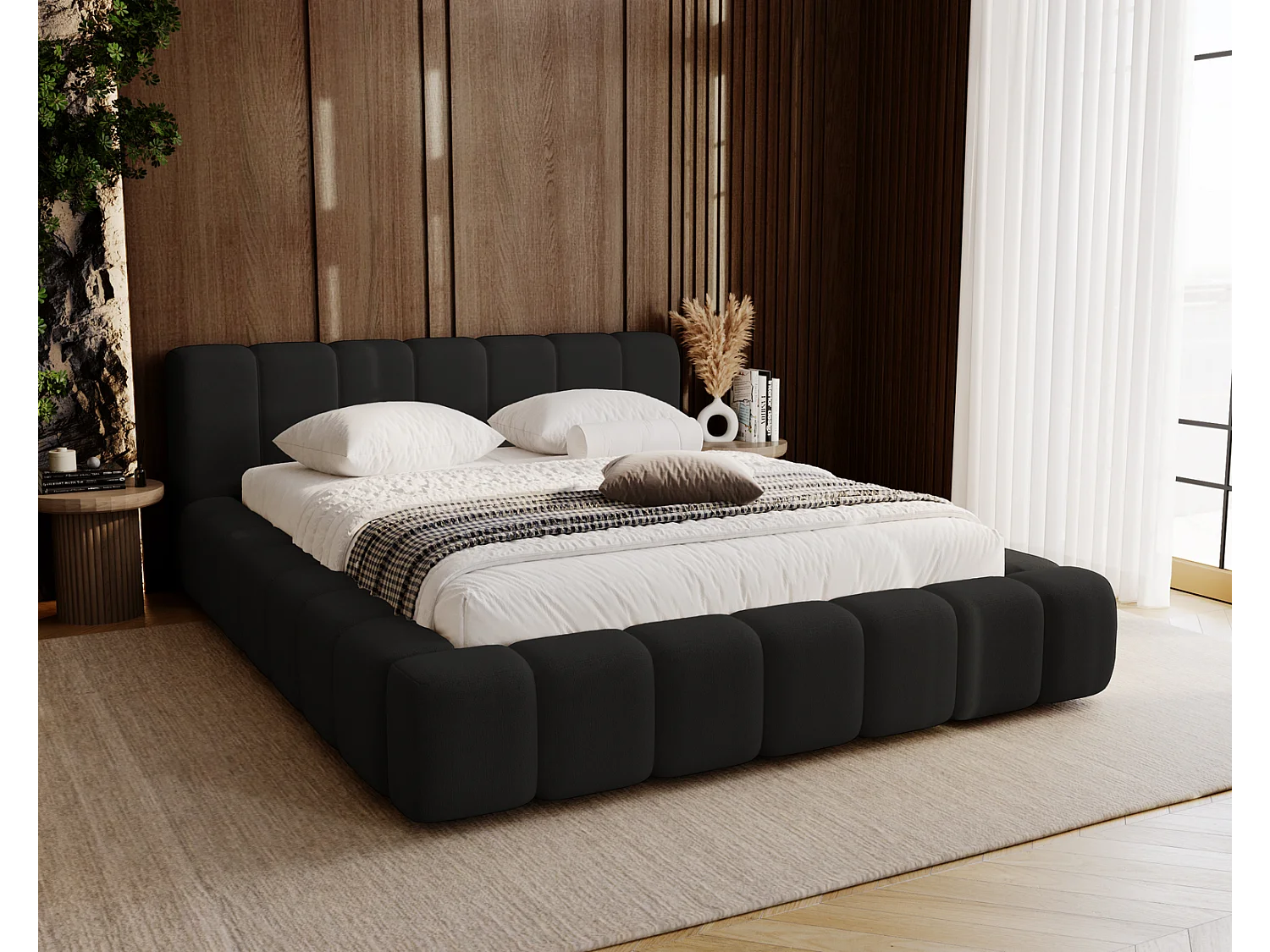 Emporius Bolonia lit adulte 180x200 cm - lit double 180x200 avec rangement, sommier à lattes - Zwart (Komodo 23)