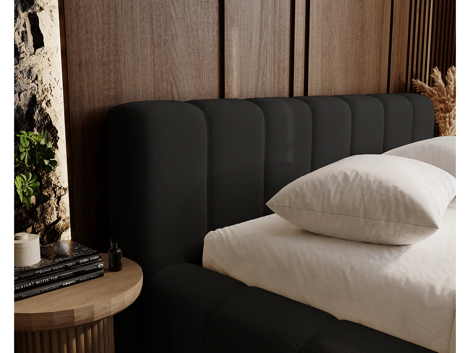 Emporius Bolonia lit adulte 180x200 cm - lit double 180x200 avec rangement, sommier à lattes - Zwart (Komodo 23)