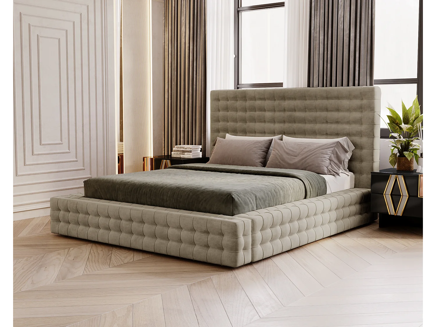 Emporius Arno gestoffeerd bed 140 x 200 cm - bed met opbergruimte en bedlade, fluwelen - bed 140x200 Bruin (Elegance 5)