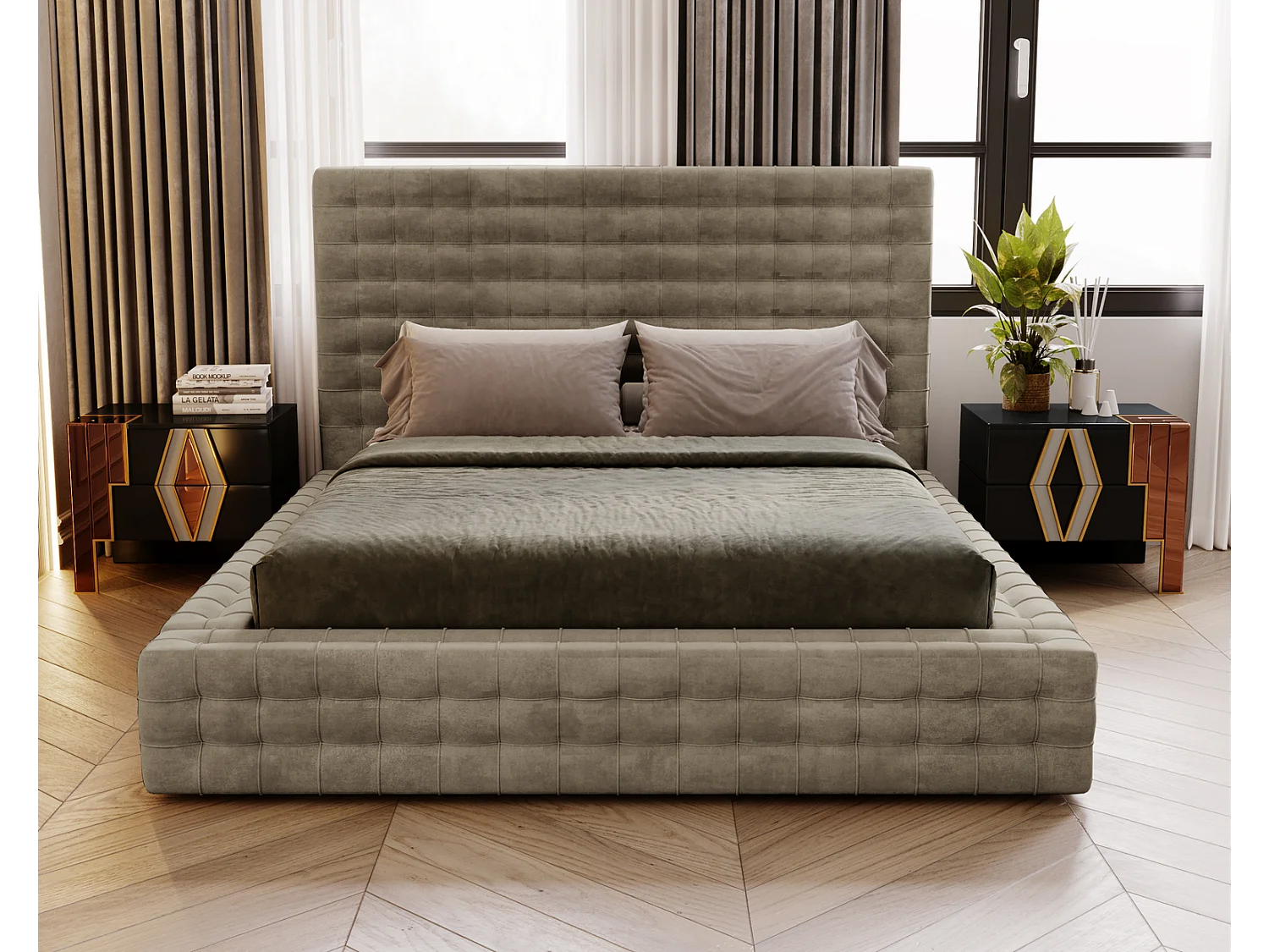 Emporius Arno gestoffeerd bed 140 x 200 cm - bed met opbergruimte en bedlade, fluwelen - bed 140x200 Bruin (Elegance 5)