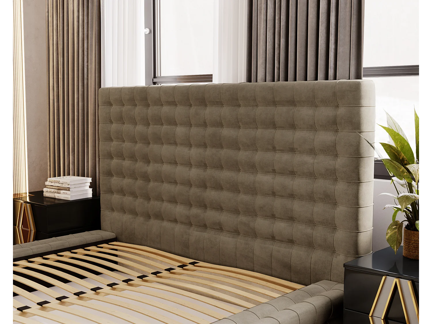 Emporius Arno gestoffeerd bed 140 x 200 cm - bed met opbergruimte en bedlade, fluwelen - bed 140x200 Bruin (Elegance 5)