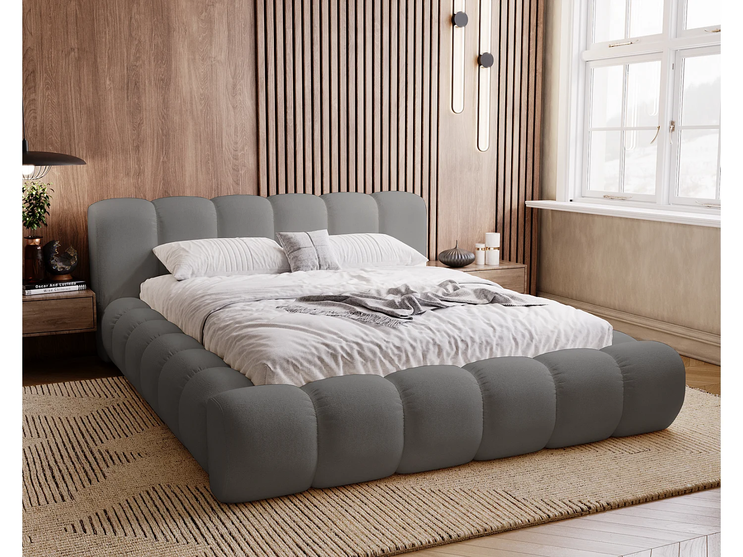 Emporius Cloud bed 180x200 met bedlade - gestoffeerd bed met opbergruimte, fluwelen Grijs (Komodo 21)