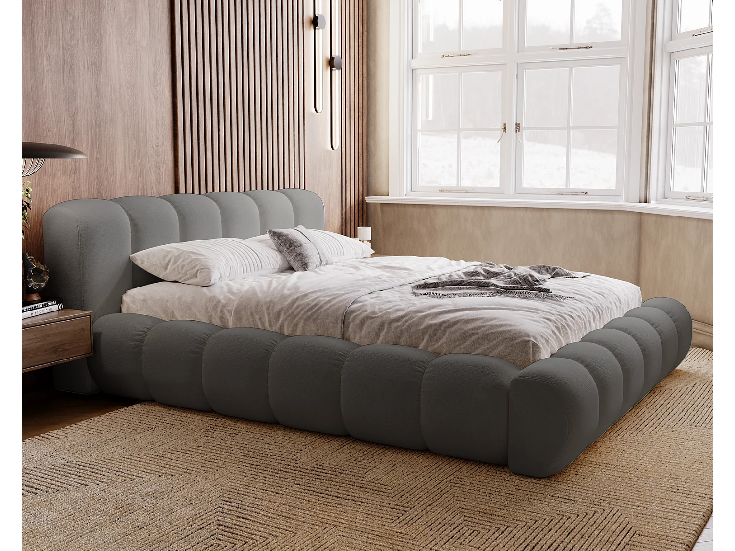 Emporius Cloud bed 180x200 met bedlade - gestoffeerd bed met opbergruimte, fluwelen Grijs (Komodo 21)