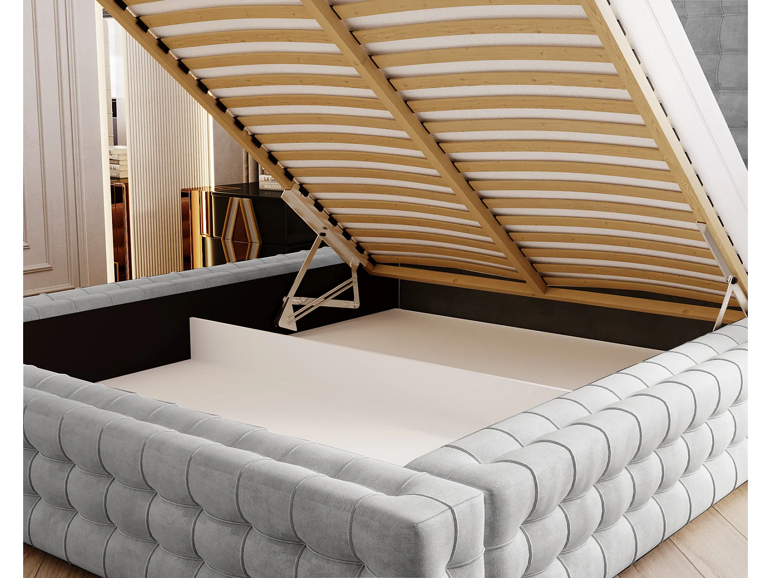 Emporius Arno gestoffeerd bed 180 x 200 cm - bed met opbergruimte en bedlade, fluwelen - bed 180x200 Zilver (Elegance 13)