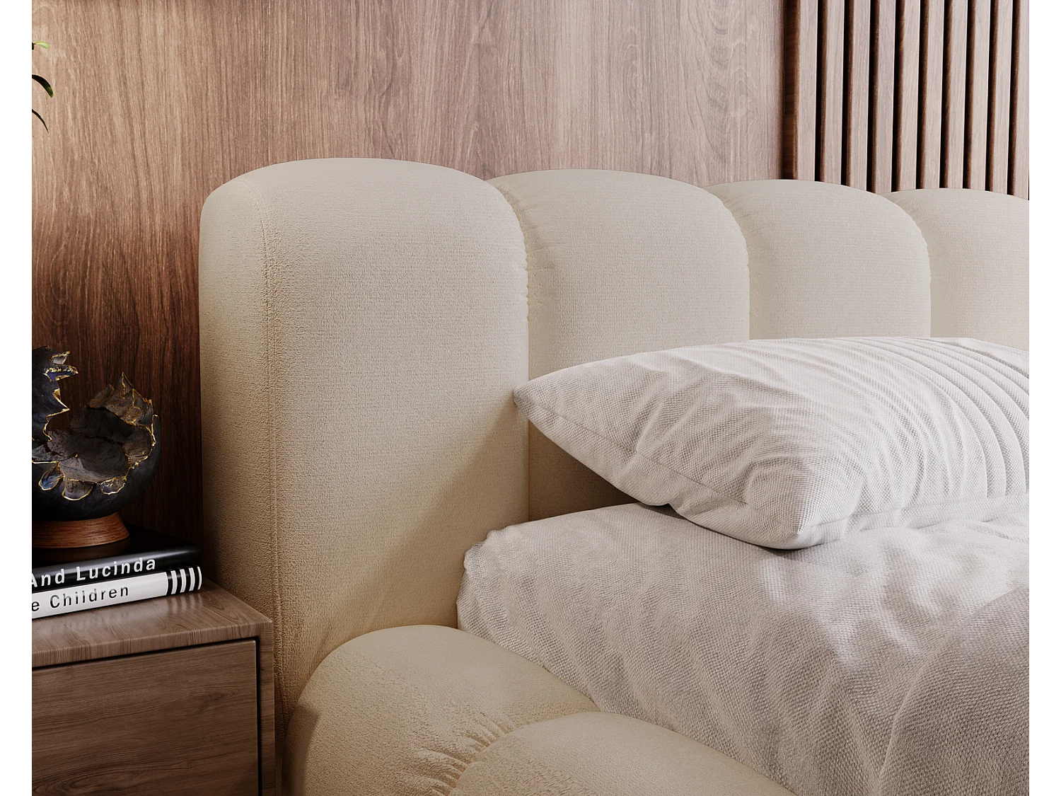 Emporius Cloud bed 140x200 met bedlade - gestoffeerd bed met opbergruimte, fluwelen Beige (Komodo 11)