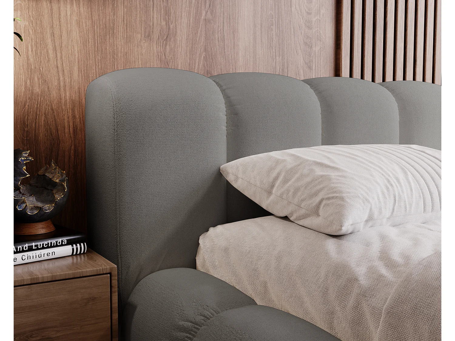 Emporius Cloud lit adulte 140x200 cm - lit capitonné, lit 140x200 avec rangement, velours Gris (Komodo 21)