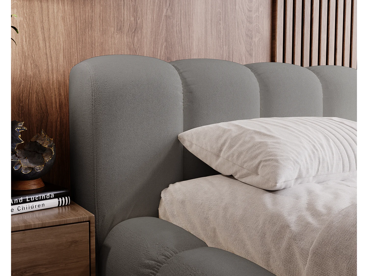 Emporius Cloud lit adulte 140x200 cm - lit capitonné, lit 140x200 avec rangement, velours Gris (Komodo 21)