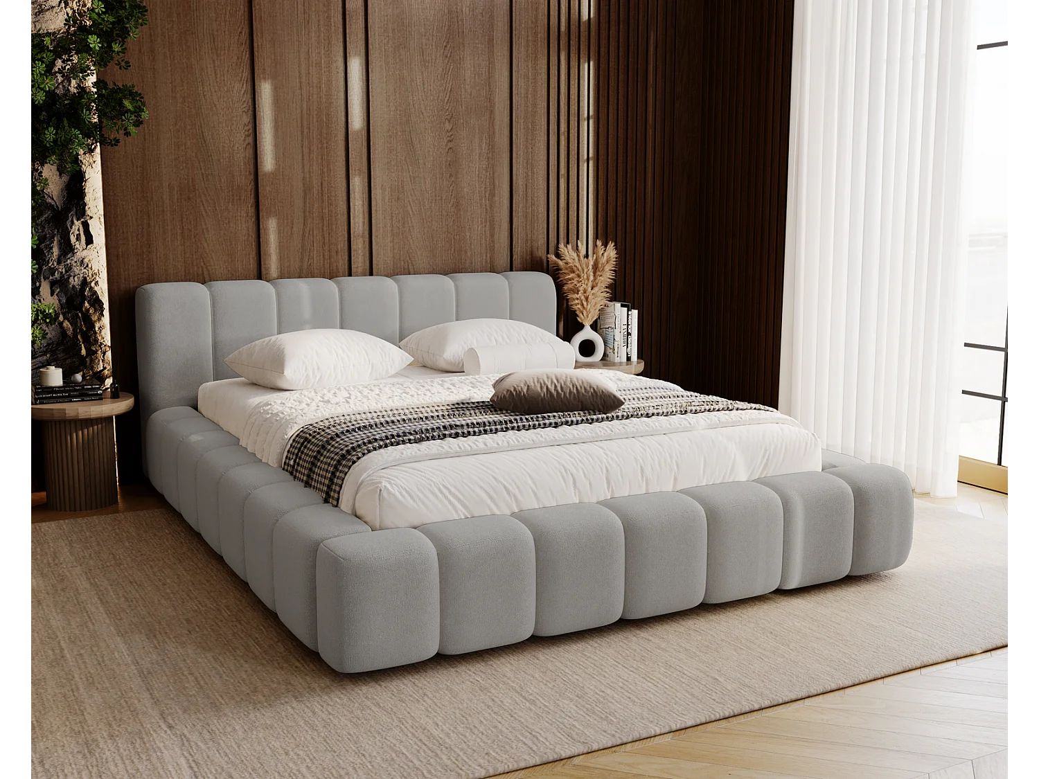 Emporius Bolonia lit adulte 180x200 cm - lit double 180x200 avec rangement, sommier à lattes - Gris clair (Komodo 20)
