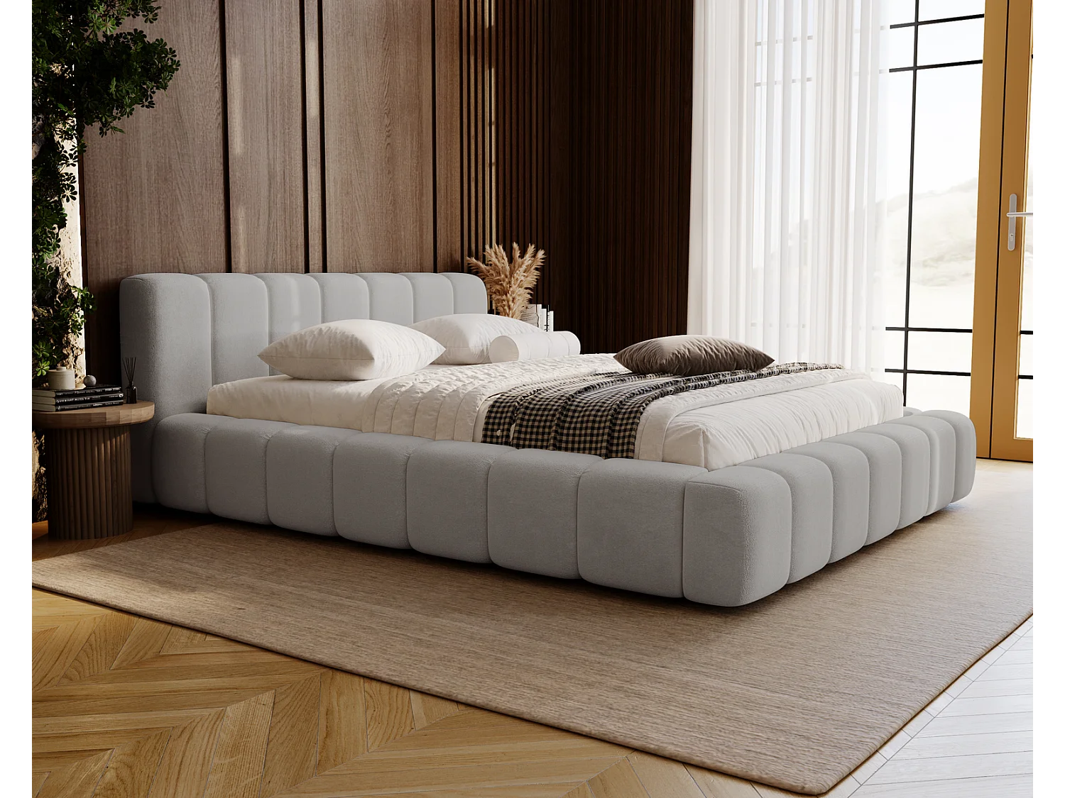 Emporius Bolonia lit adulte 180x200 cm - lit double 180x200 avec rangement, sommier à lattes - Gris clair (Komodo 20)