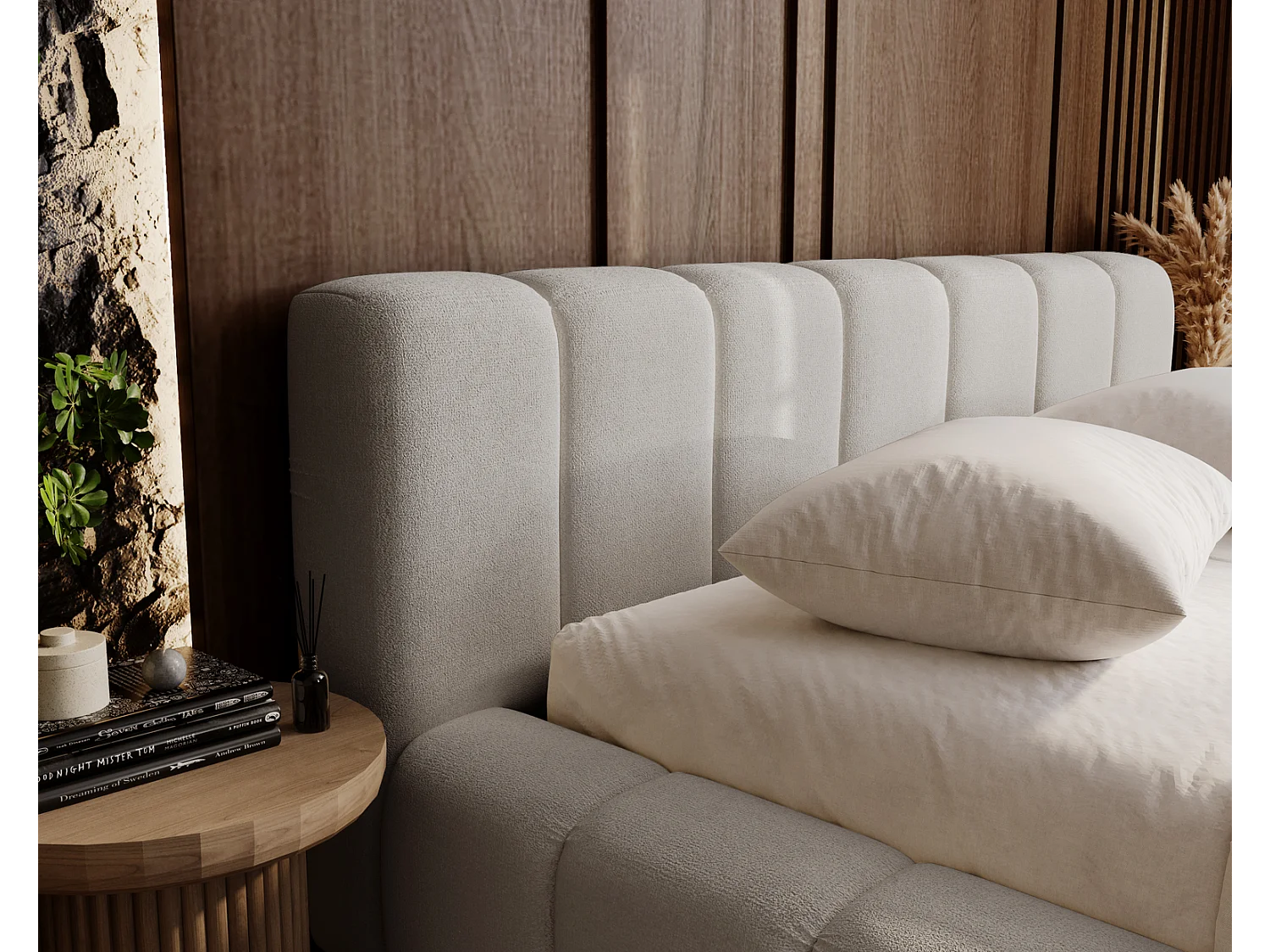 Emporius Bolonia lit adulte 180x200 cm - lit double 180x200 avec rangement, sommier à lattes - Gris clair (Komodo 20)