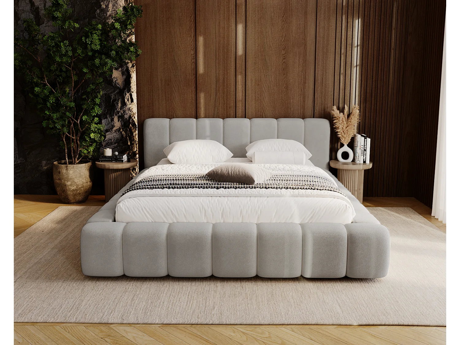 Emporius Bolonia lit adulte 180x200 cm - lit double 180x200 avec rangement, sommier à lattes - Gris clair (Komodo 20)