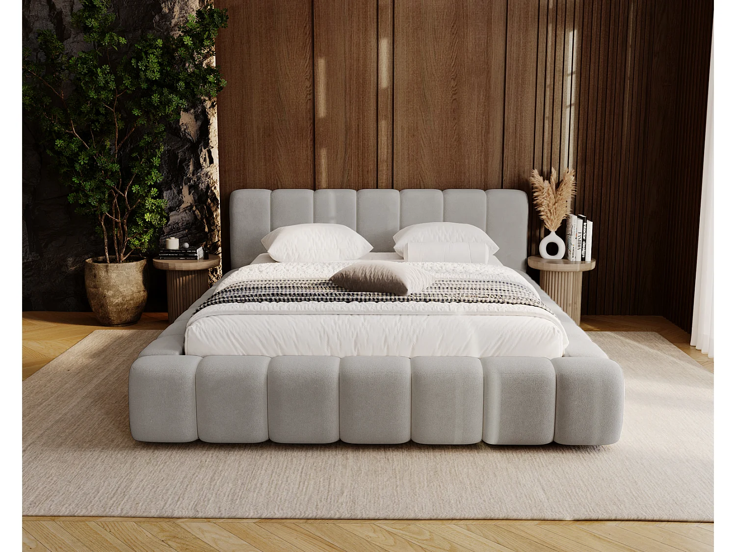 Emporius Bolonia lit adulte 180x200 cm - lit double 180x200 avec rangement, sommier à lattes - Gris clair (Komodo 20)