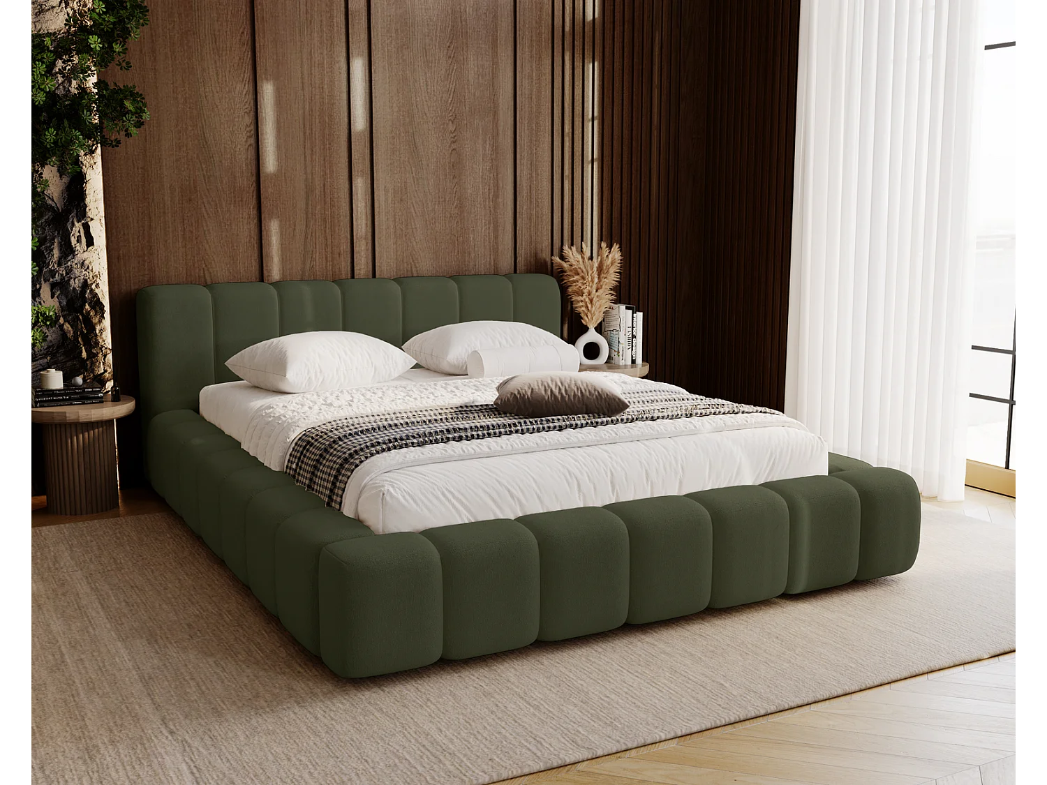 Emporius Bolonia gestoffeerd bed 160 x 200 - bed 160x200 cm, bed met opbergruimte en bedlade - Groen (Komodo 61)