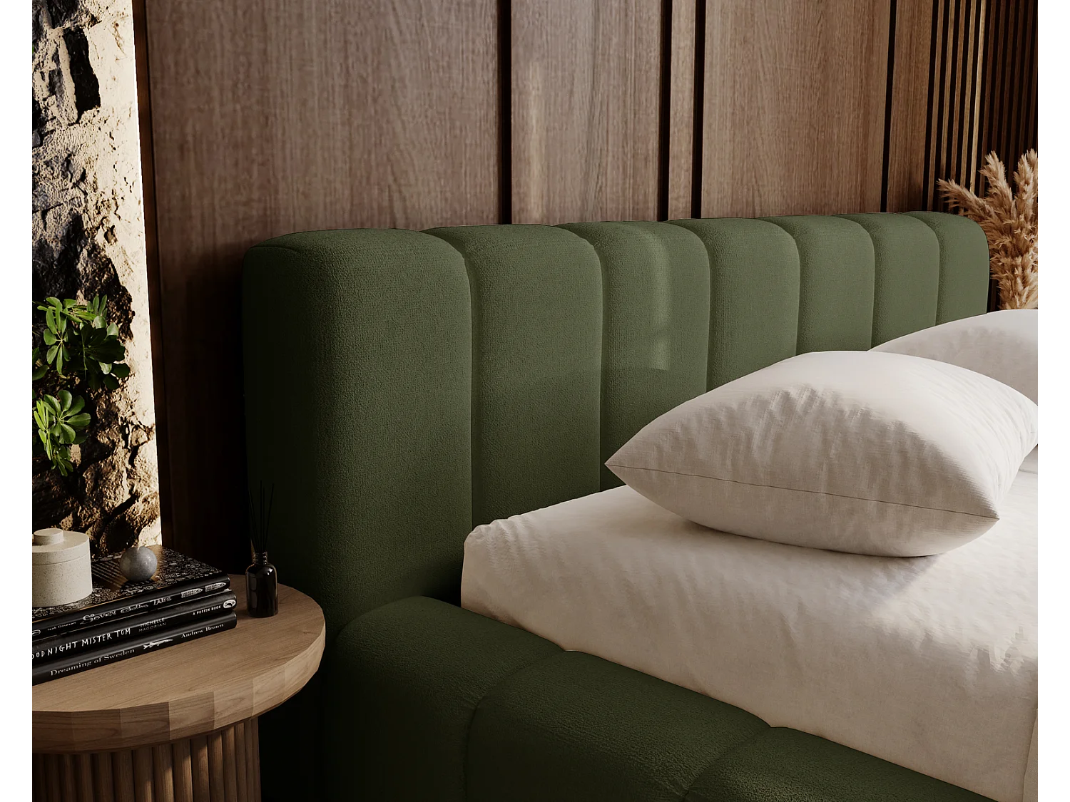 Emporius Bolonia gestoffeerd bed 160 x 200 - bed 160x200 cm, bed met opbergruimte en bedlade - Groen (Komodo 61)