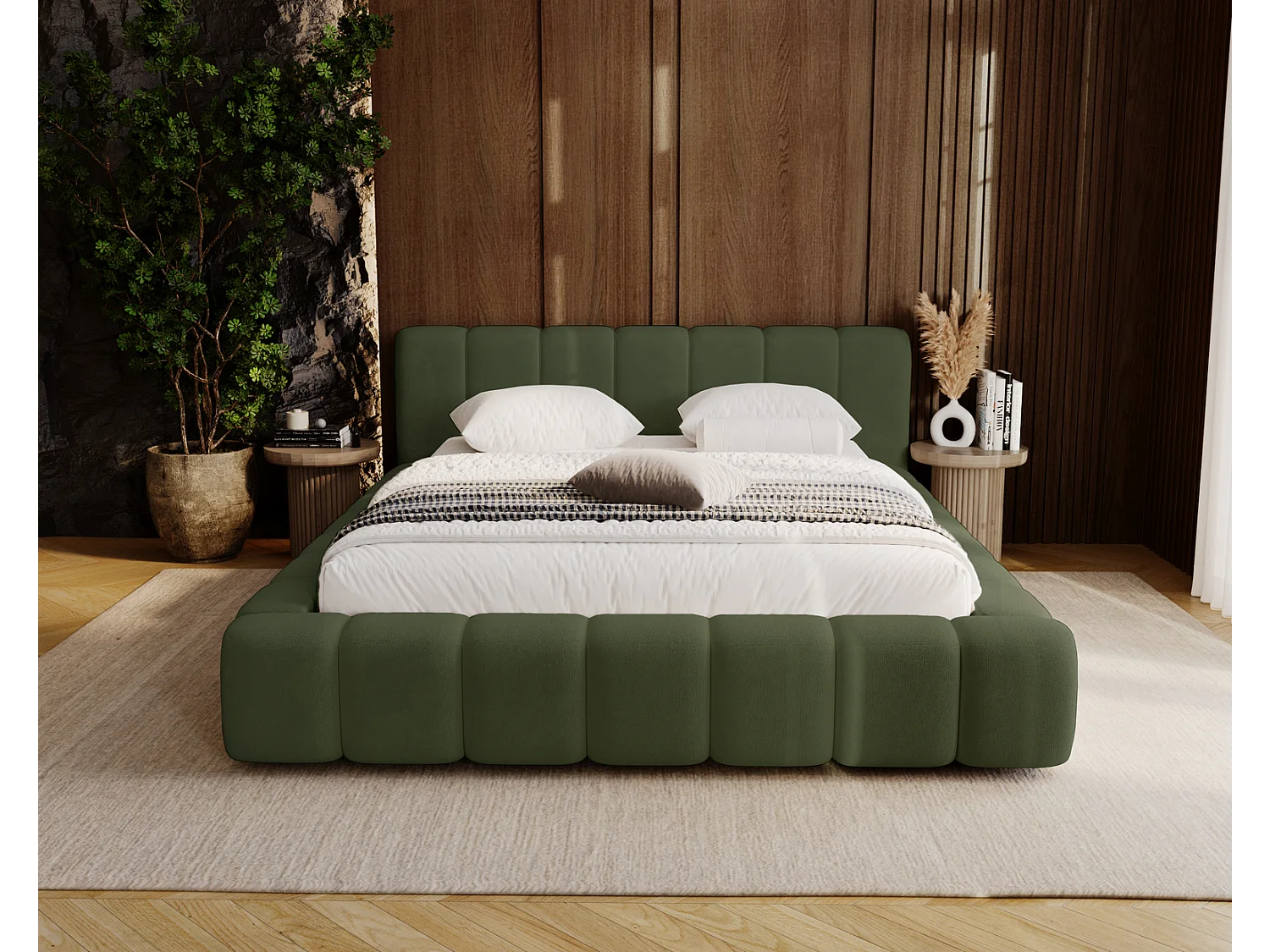Emporius Bolonia gestoffeerd bed 160 x 200 - bed 160x200 cm, bed met opbergruimte en bedlade - Groen (Komodo 61)