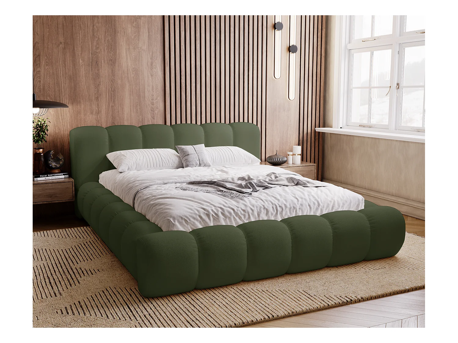 Emporius Cloud lit adulte 160x200 cm - lit capitonné, lit 160x200 avec rangement, velours Vert (Komodo 61)