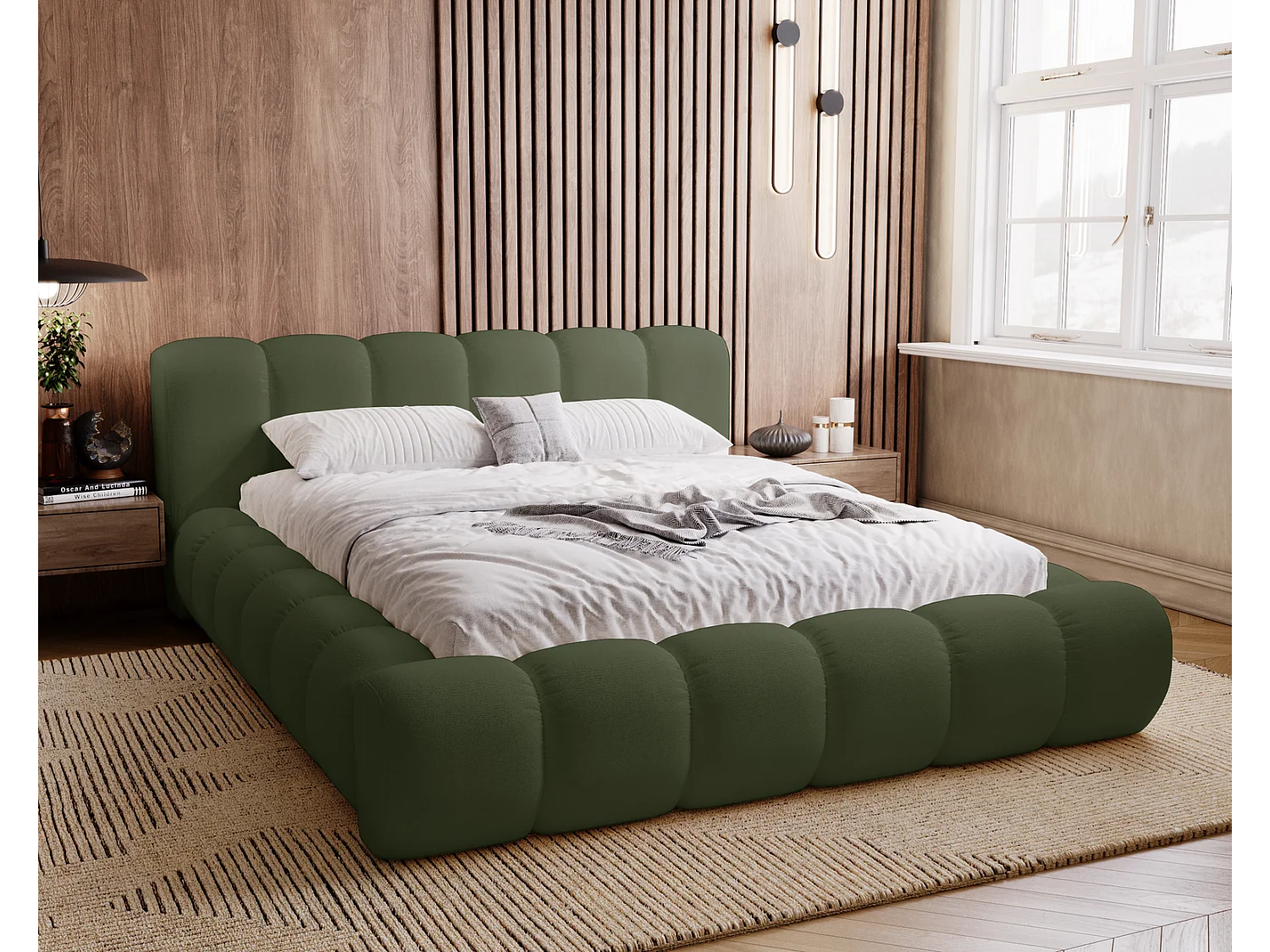Emporius Cloud bed 160x200 met bedlade - gestoffeerd bed met opbergruimte, fluwelen Groen (Komodo 61)