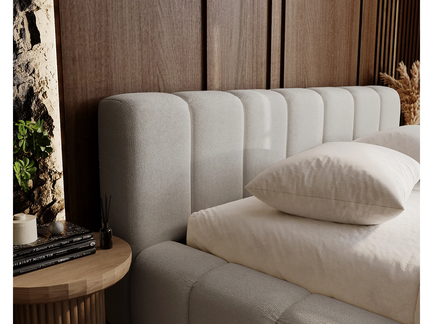 Emporius Bolonia lit adulte 160x200 cm - lit double 160x200 avec rangement, sommier à lattes - Gris clair (Komodo 20)