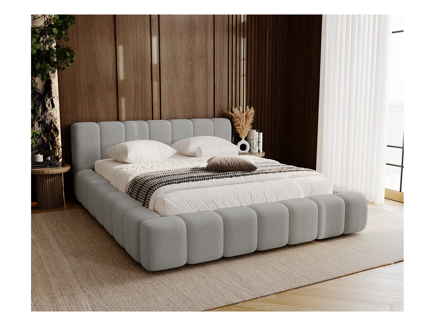 Emporius Bolonia lit adulte 160x200 cm - lit double 160x200 avec rangement, sommier à lattes - Gris clair (Komodo 20)