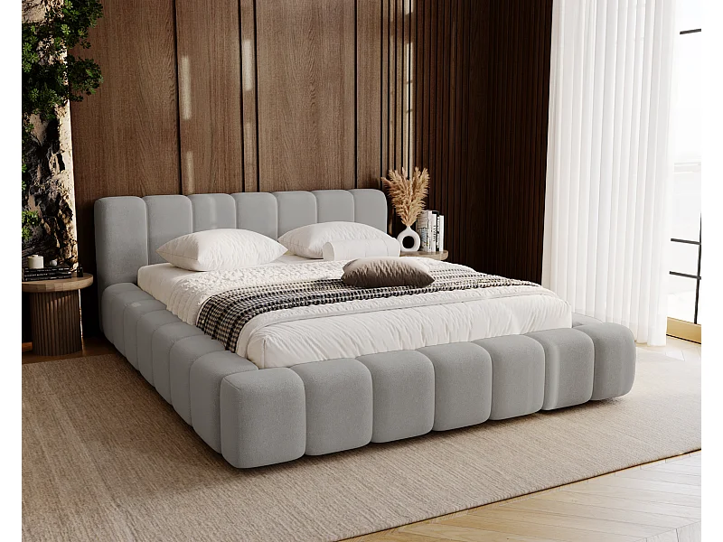 Emporius Bolonia gestoffeerd bed 160 x 200 - bed 160x200 cm, bed met opbergruimte en bedlade - Lichtgrijs (Komodo 20)