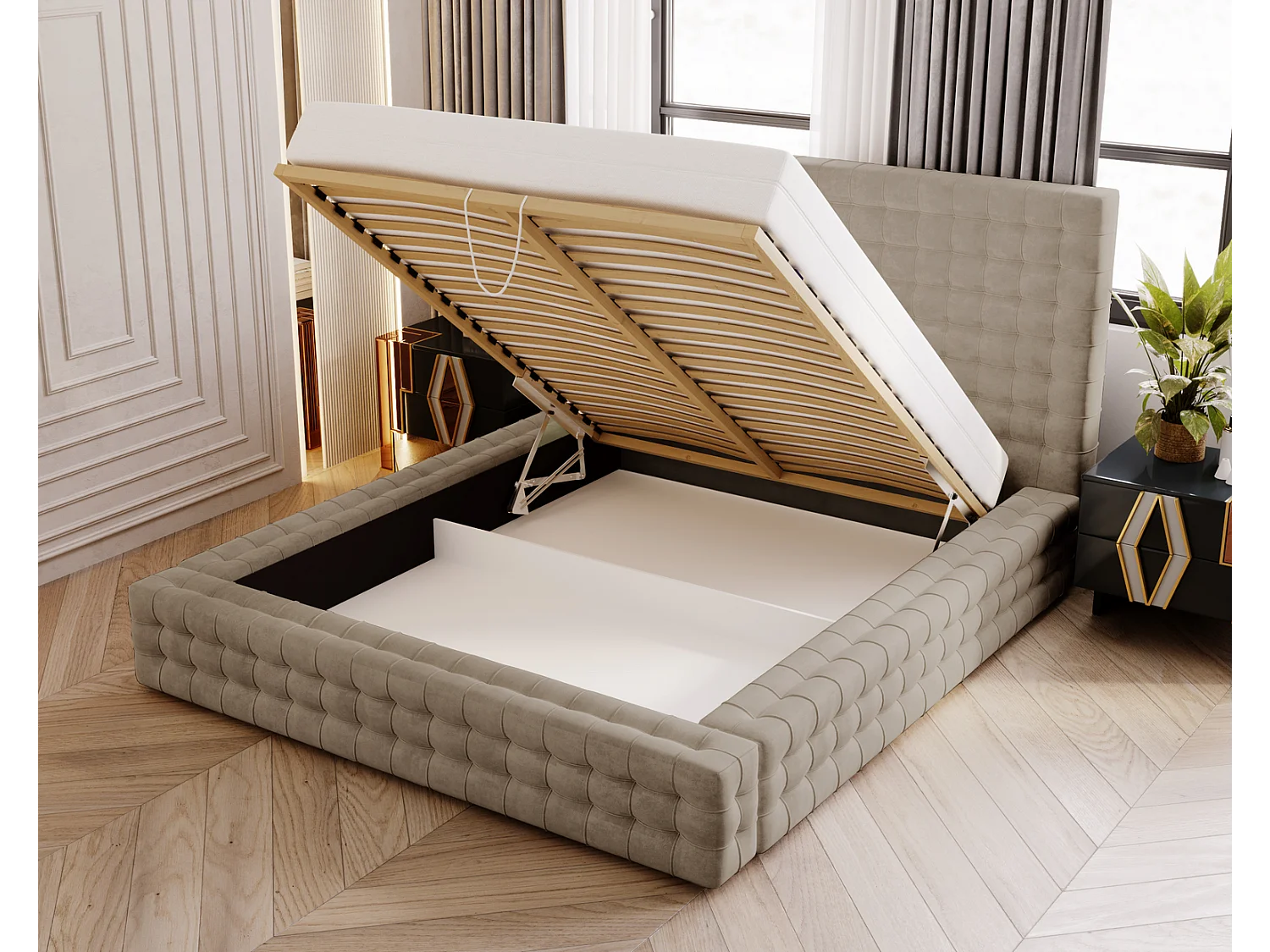 Emporius Arno gestoffeerd bed 180 x 200 cm - bed met opbergruimte en bedlade, fluwelen - bed 180x200 Bruin (Elegance 5)