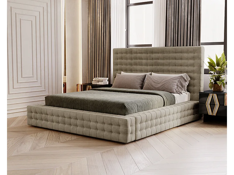 Emporius Arno lit capitonné 180x200 - lit avec rangement, sommier à lattes, lit adulte 180x200 velours Brun (Elegance 5)