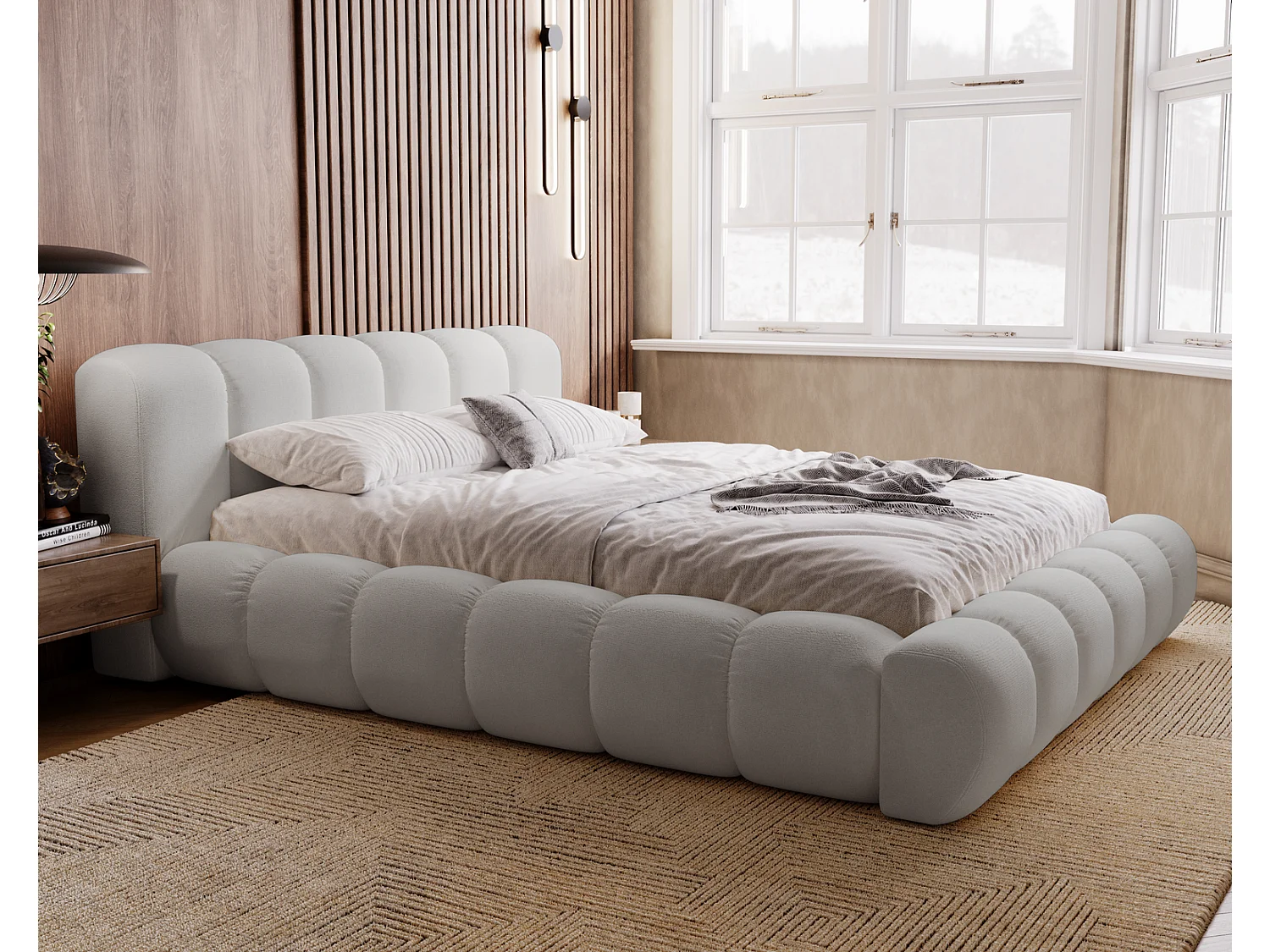 Emporius Cloud bed 160x200 met bedlade - gestoffeerd bed met opbergruimte, fluwelen Lichtgrijs (Komodo 20)
