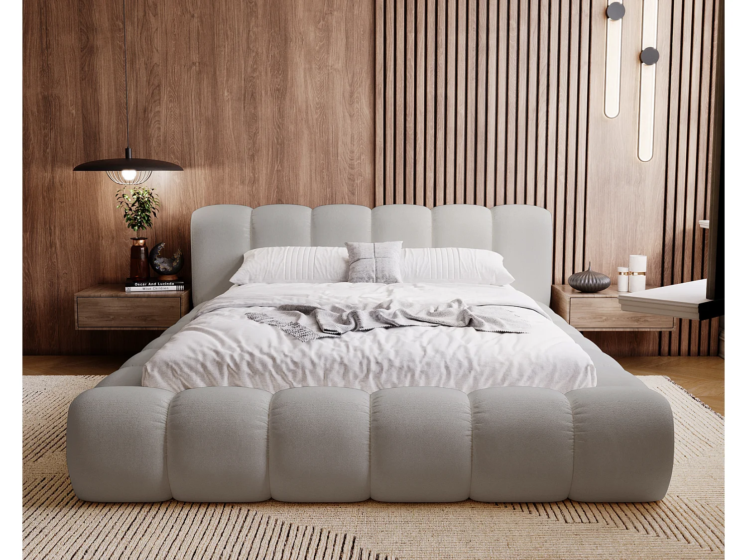 Emporius Cloud bed 160x200 met bedlade - gestoffeerd bed met opbergruimte, fluwelen Lichtgrijs (Komodo 20)