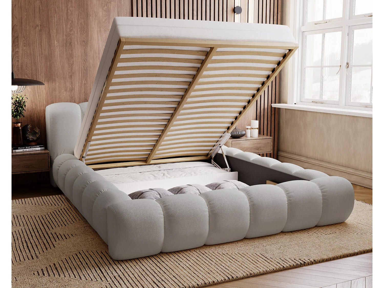 Emporius Cloud bed 160x200 met bedlade - gestoffeerd bed met opbergruimte, fluwelen Lichtgrijs (Komodo 20)