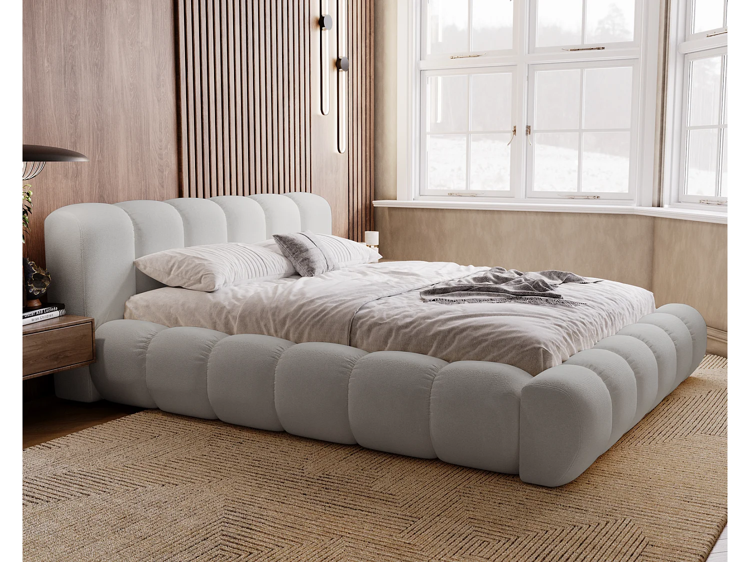 Emporius Cloud bed 160x200 met bedlade - gestoffeerd bed met opbergruimte, fluwelen Lichtgrijs (Komodo 20)