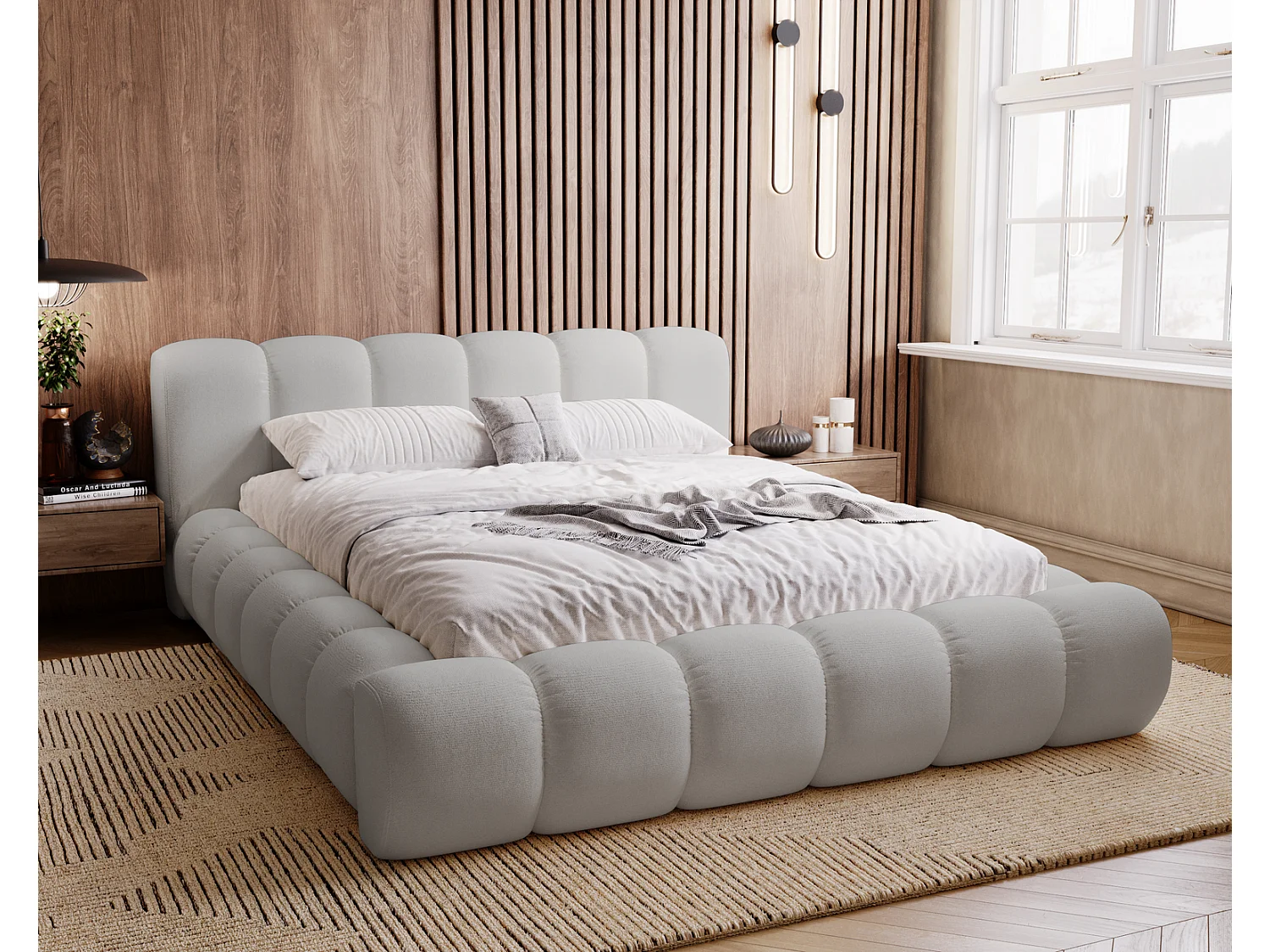 Emporius Cloud bed 160x200 met bedlade - gestoffeerd bed met opbergruimte, fluwelen Lichtgrijs (Komodo 20)