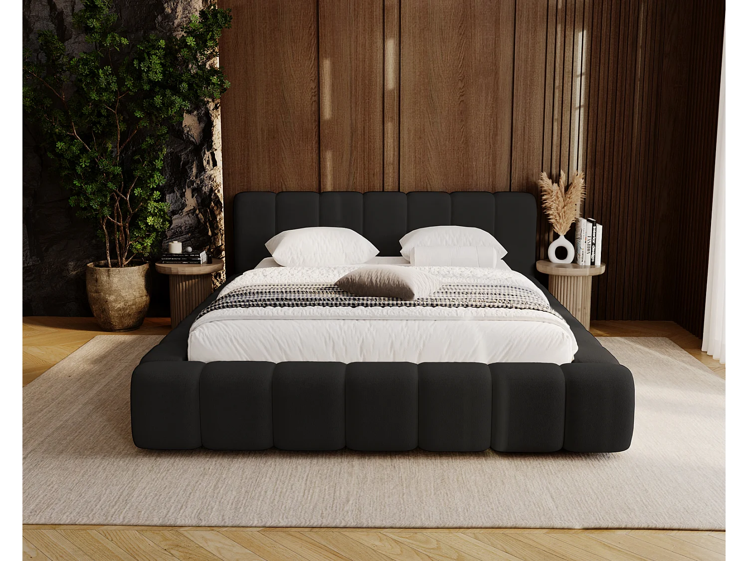 Emporius Bolonia lit adulte 160x200 cm - lit double 160x200 avec rangement, sommier à lattes - Zwart (Komodo 23)