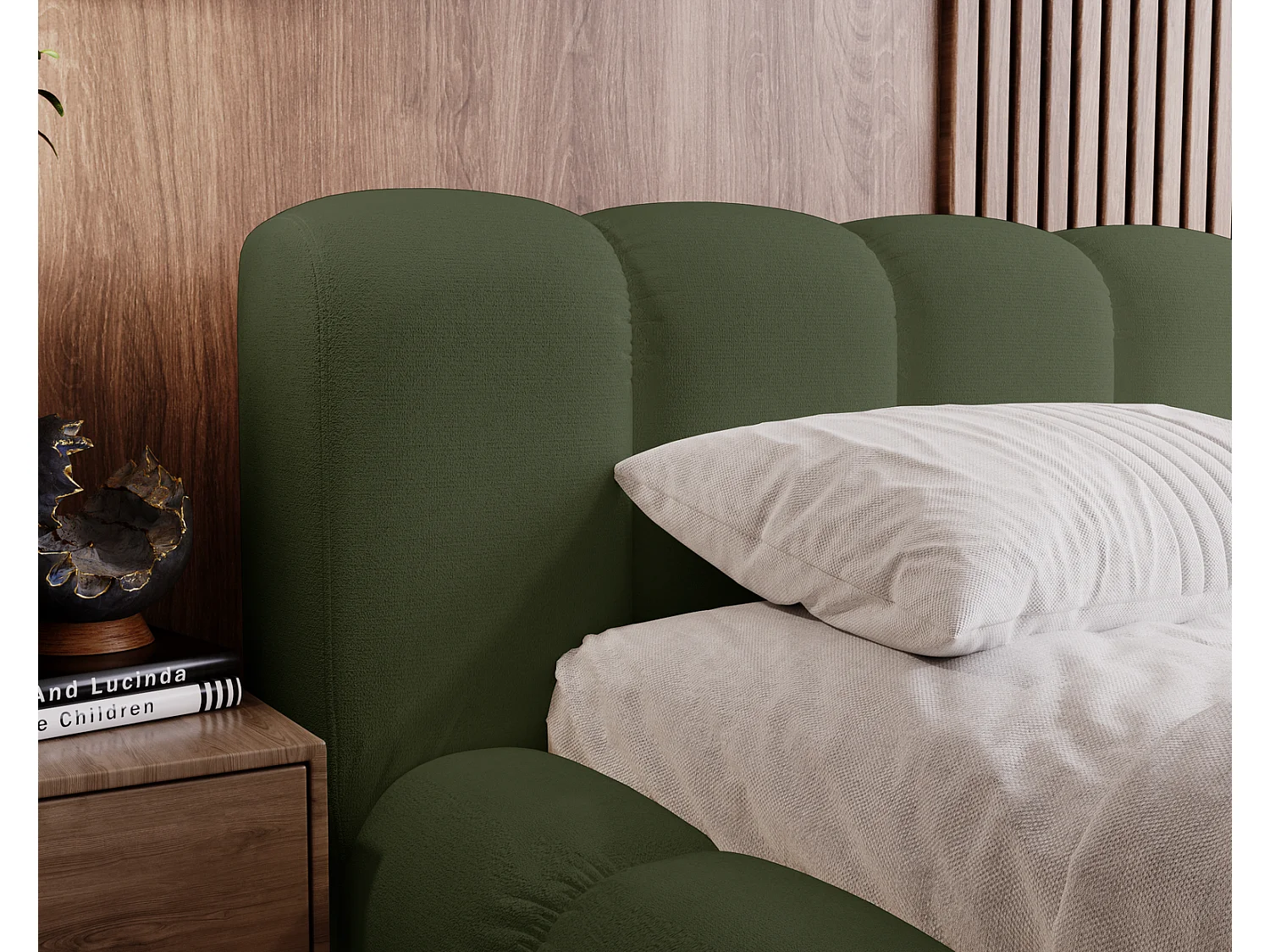 Emporius Cloud lit adulte 140x200 cm - lit capitonné, lit 140x200 avec rangement, velours Vert (Komodo 61)