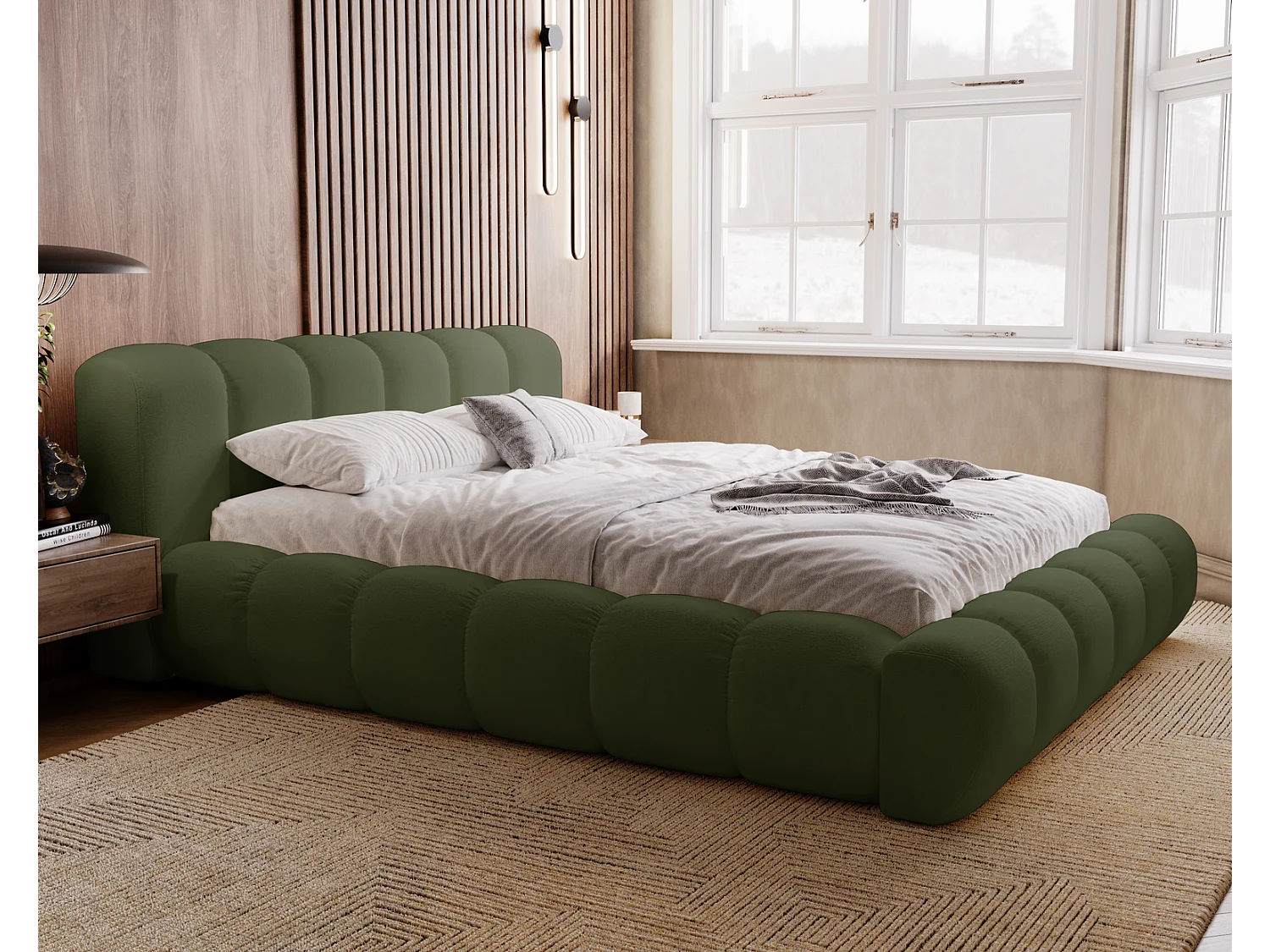 Emporius Cloud bed 140x200 met bedlade - gestoffeerd bed met opbergruimte, fluwelen Groen (Komodo 61)