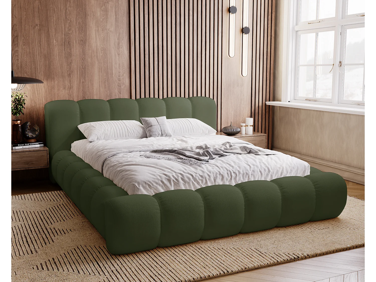 Emporius Cloud bed 140x200 met bedlade - gestoffeerd bed met opbergruimte, fluwelen Groen (Komodo 61)