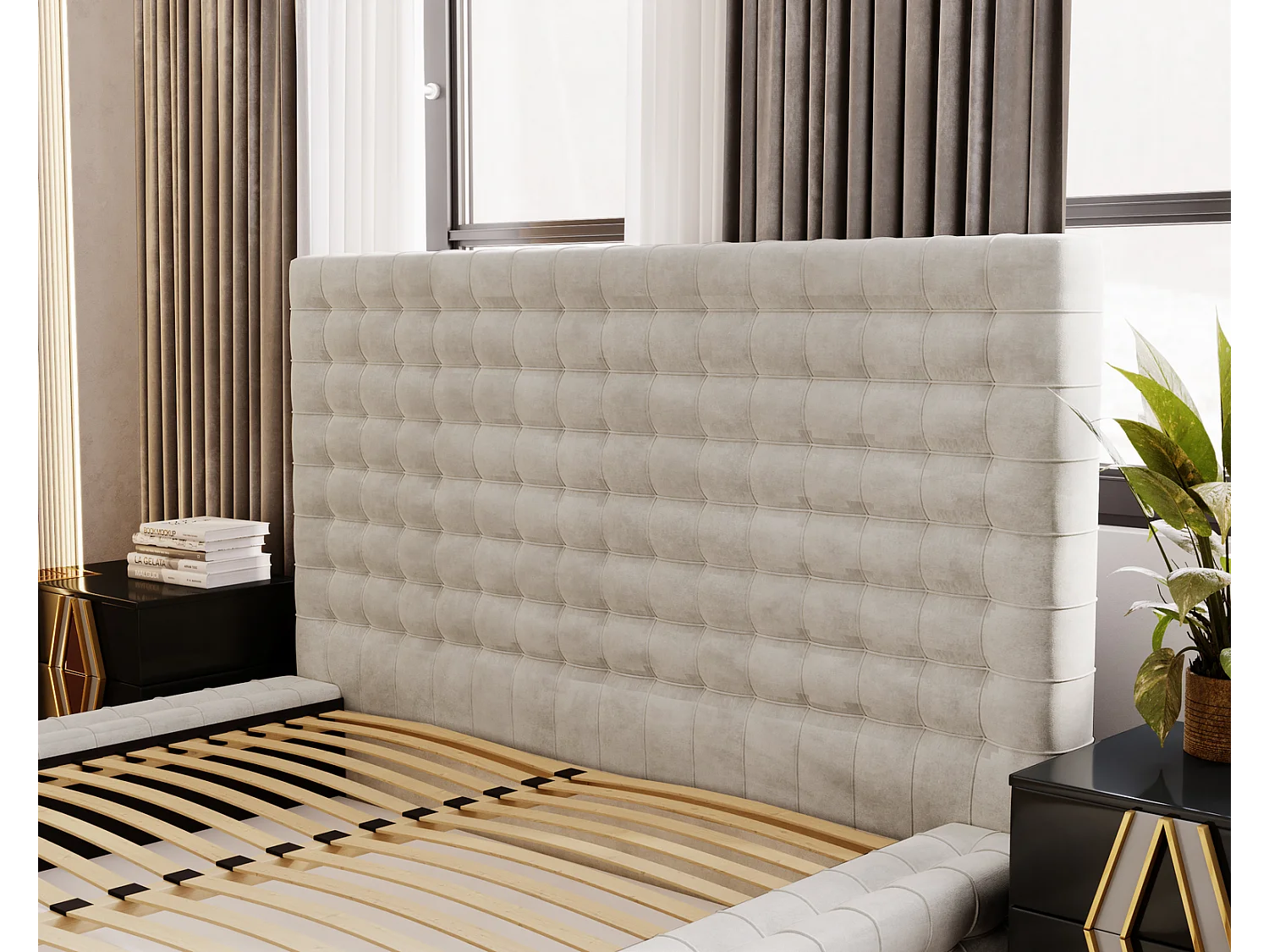 Emporius Arno gestoffeerd bed 160 x 200 cm - bed met opbergruimte en bedlade, fluwelen - bed 160x200 Crème (Elegance 1)