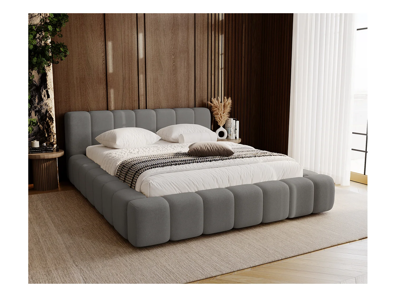 Emporius Bolonia lit adulte 160x200 cm - lit double 160x200 avec rangement, sommier à lattes - Gris (Komodo 21)