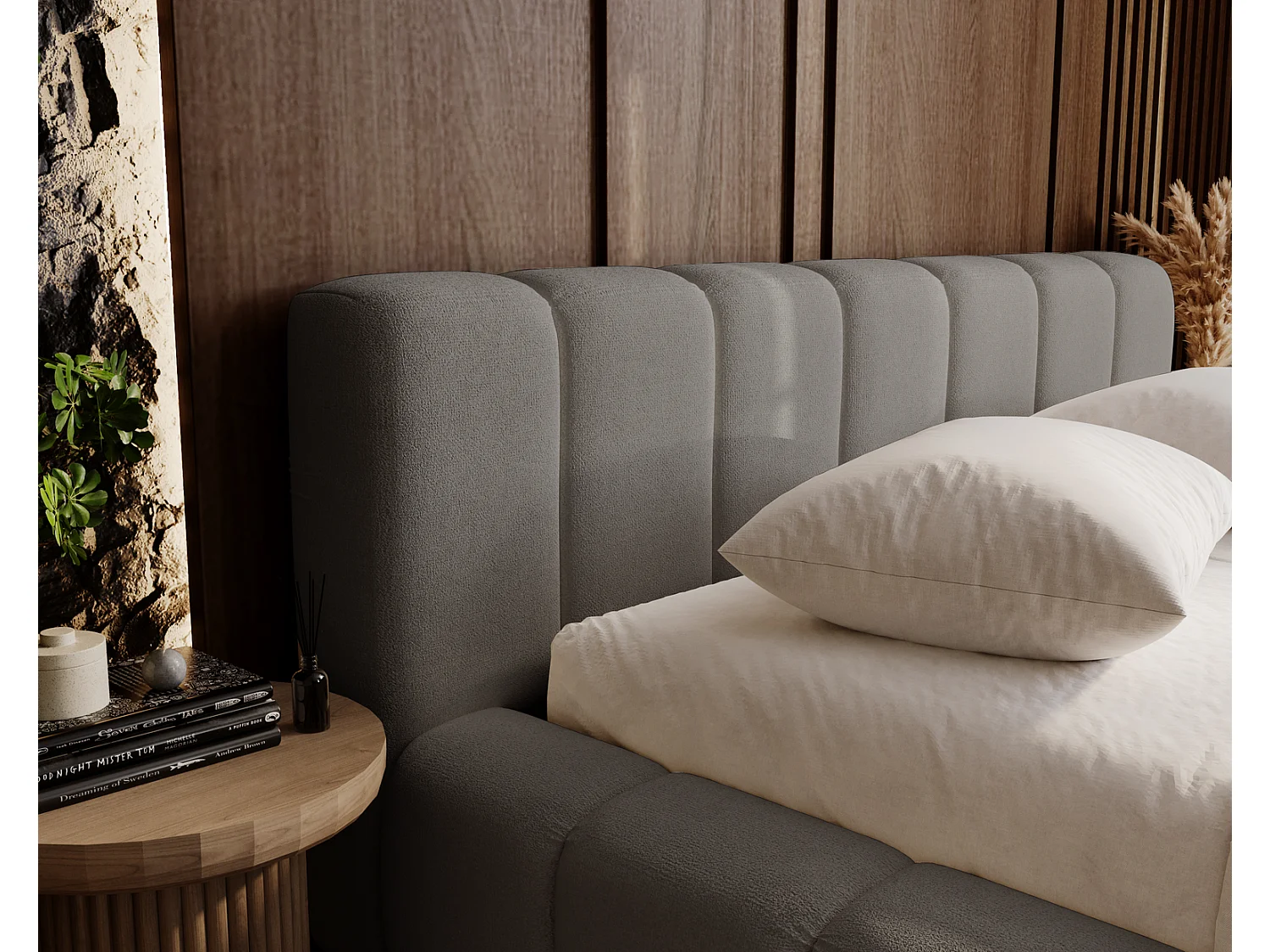 Emporius Bolonia lit adulte 160x200 cm - lit double 160x200 avec rangement, sommier à lattes - Gris (Komodo 21)