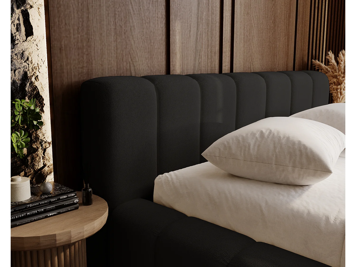 Emporius Bolonia lit adulte 140x200 cm - lit double 140x200 avec rangement, sommier à lattes - Noir (Komodo 23)