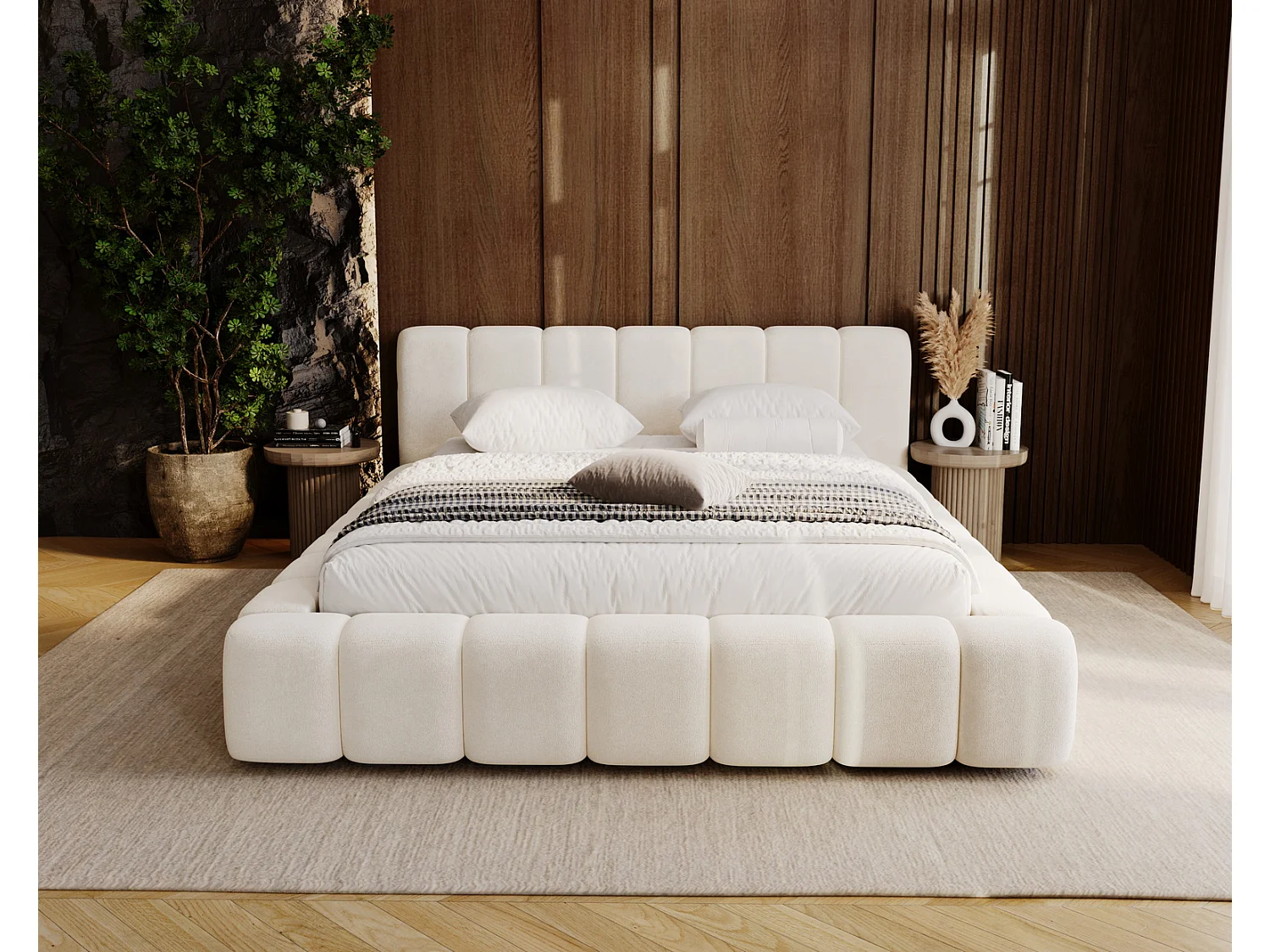 Emporius Bolonia lit adulte 160x200 cm - lit double 160x200 avec rangement, sommier à lattes - Crème (Komodo 10)