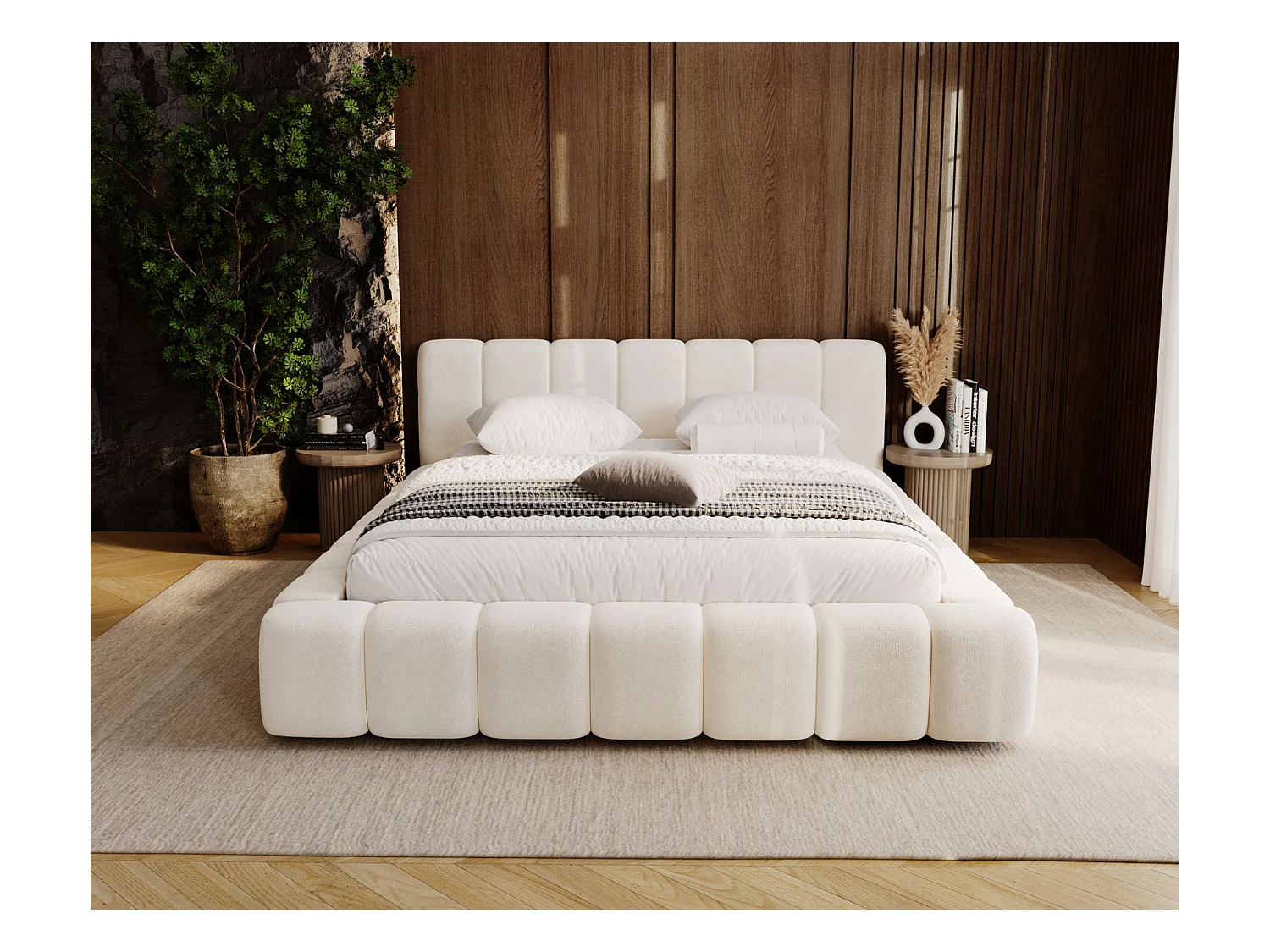 Emporius Bolonia lit adulte 160x200 cm - lit double 160x200 avec rangement, sommier à lattes - Crème (Komodo 10)
