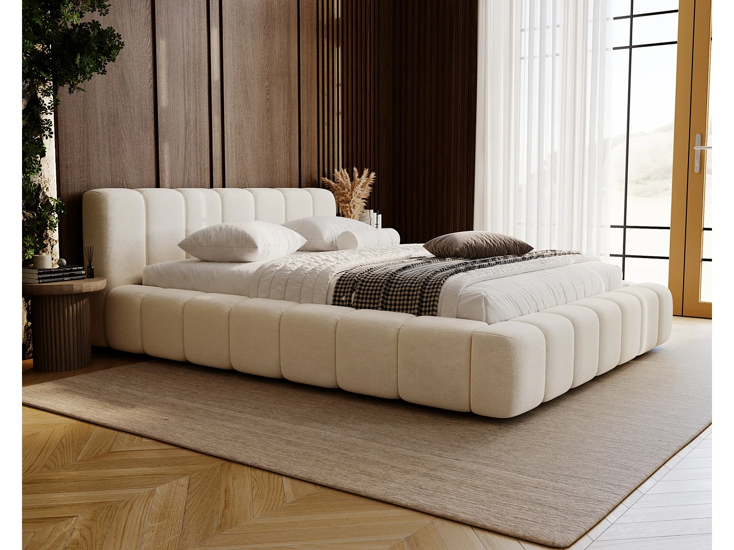 Emporius Bolonia lit adulte 160x200 cm - lit double 160x200 avec rangement, sommier à lattes - Crème (Komodo 10)