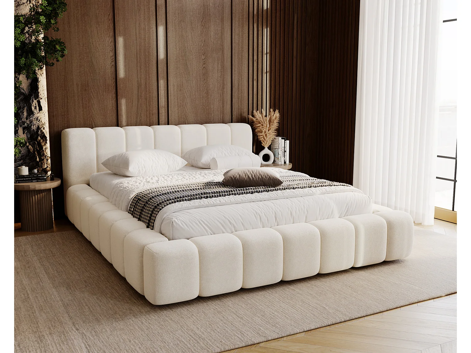 Emporius Bolonia lit adulte 160x200 cm - lit double 160x200 avec rangement, sommier à lattes - Crème (Komodo 10)
