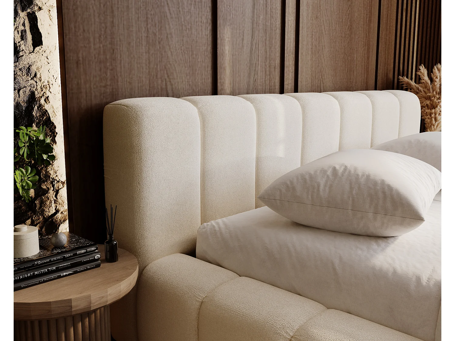 Emporius Bolonia lit adulte 160x200 cm - lit double 160x200 avec rangement, sommier à lattes - Crème (Komodo 10)