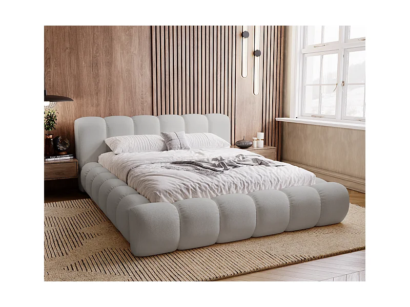 Emporius Cloud lit adulte 140x200 cm - lit capitonné, lit 140x200 avec rangement, velours Gris clair (Komodo 20)