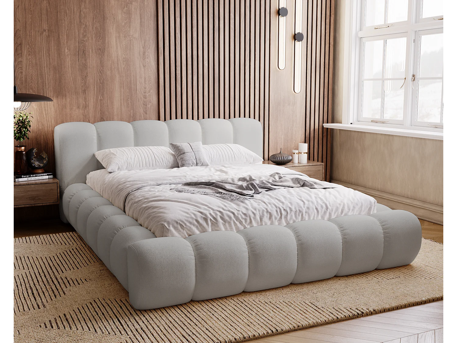 Emporius Cloud bed 140x200 met bedlade - gestoffeerd bed met opbergruimte, fluwelen Lichtgrijs (Komodo 20)