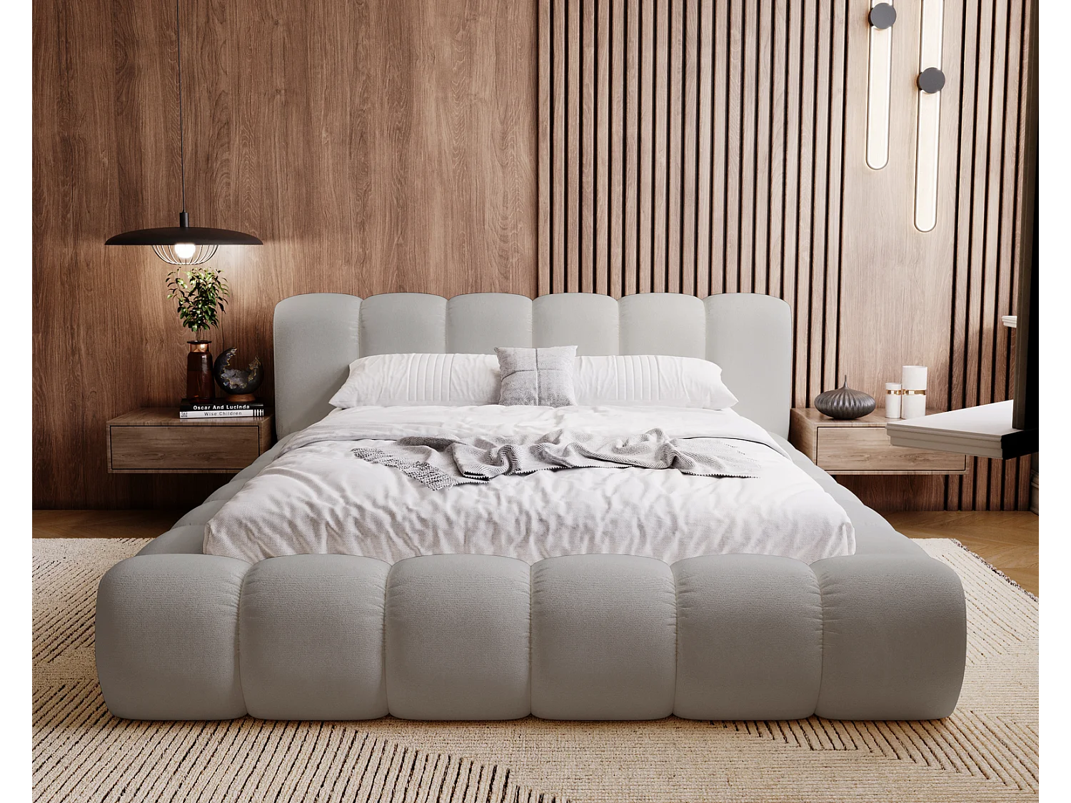 Emporius Cloud bed 140x200 met bedlade - gestoffeerd bed met opbergruimte, fluwelen Lichtgrijs (Komodo 20)