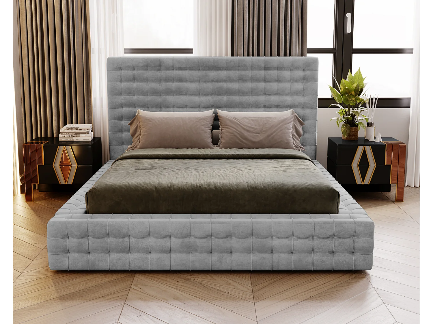 Emporius Arno gestoffeerd bed 160 x 200 cm - bed met opbergruimte en bedlade, fluwelen - bed 160x200 Zilver (Elegance 13)