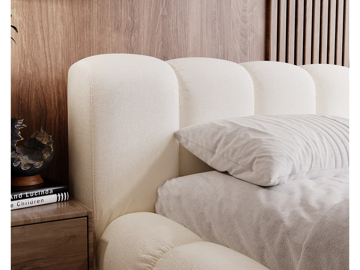 Emporius Cloud lit adulte 160x200 cm - lit capitonné, lit 160x200 avec rangement, velours Crème (Komodo 10)