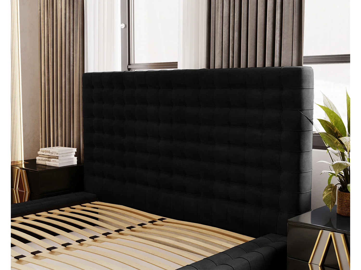 Emporius Arno gestoffeerd bed 140 x 200 cm - bed met opbergruimte en bedlade, fluwelen - bed 140x200 Zwart (Elegance 21)